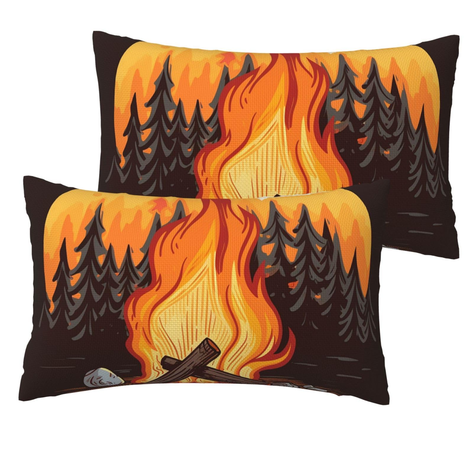 2 Pack Pillow Cases with Hidden Zipper, Soft Breathable Decorative Pillow Covers for Hair and Skin, Bonfire Pillowcases 12"x20" Bed Pillow Protectors Cover for Sleeping Gifts
