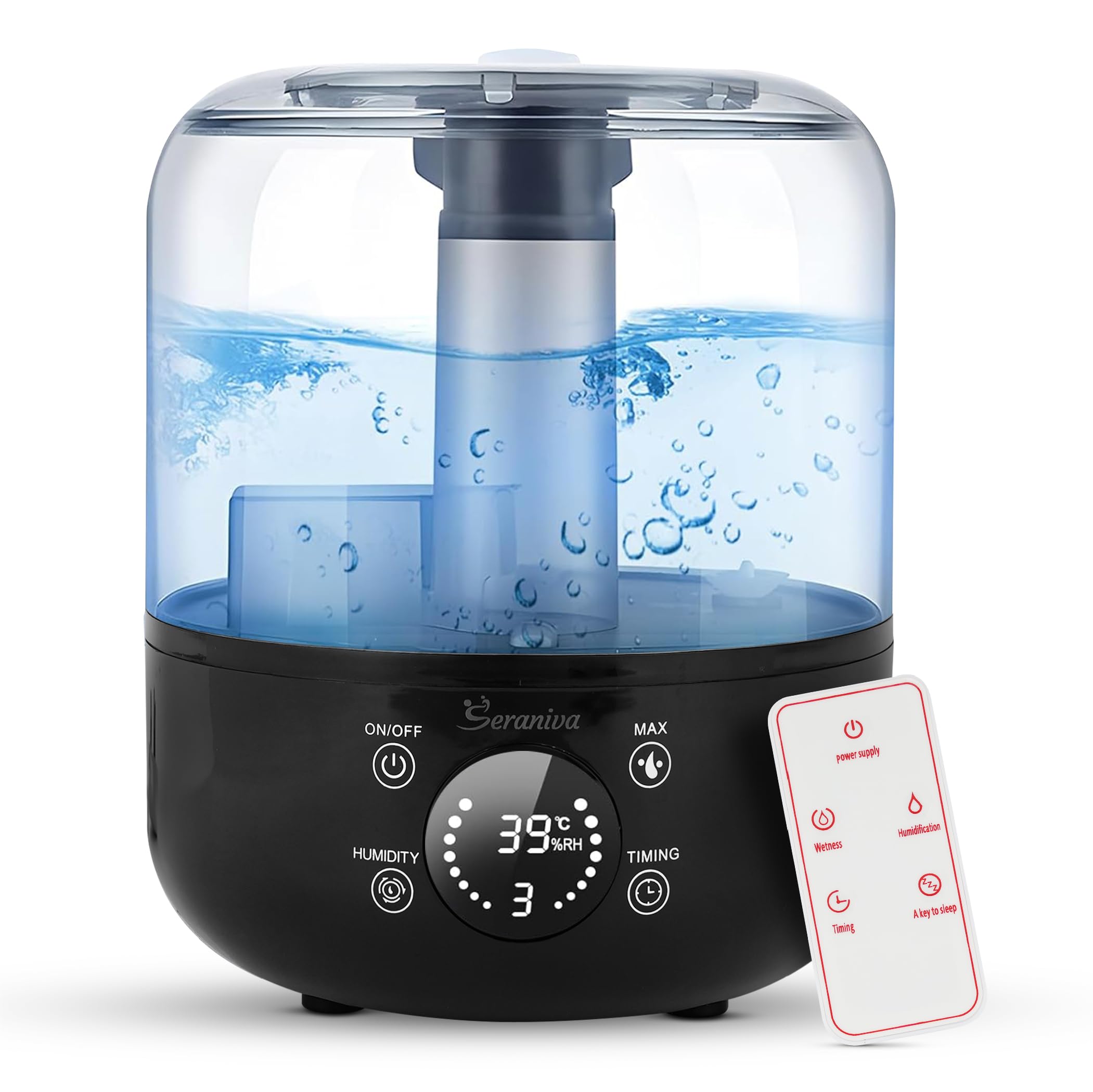 Humidifier for Bedroom, 3L Remote Control Ultrasonic Humidifier, Top Fill Easy to Clean Be...