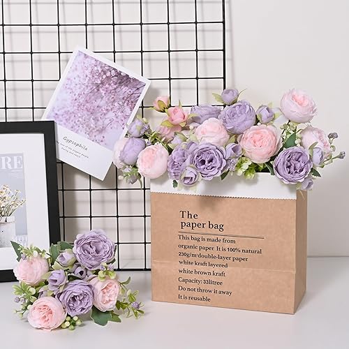 Miniatura 3 de MARTINE MALL - Paquete de 4 flores de peonía artificiales, de seda, ramo de peonías artificiales para centros de mesa, bodas, fiestas y decoración