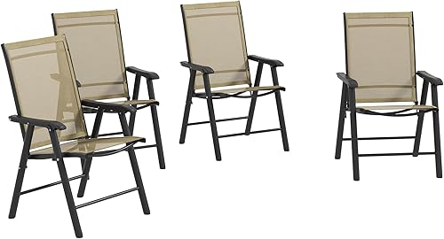 Outsunny Juego de 4 sillas plegables para patio, sillas de comedor apilables para exteriores, con reposabrazos para césped, campamento, comedor,