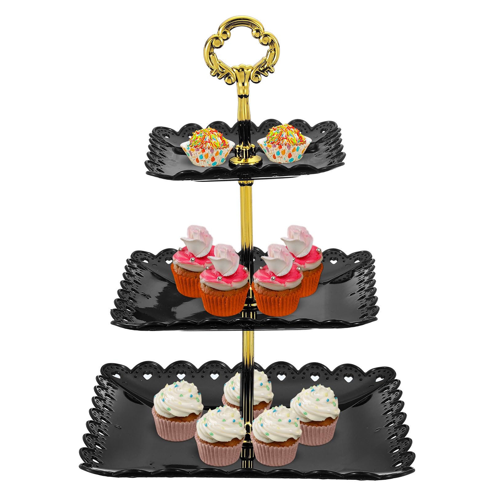 Présentoir à cupcakes à 3 étages carré noir uxcell pour mini gâteaux et desserts