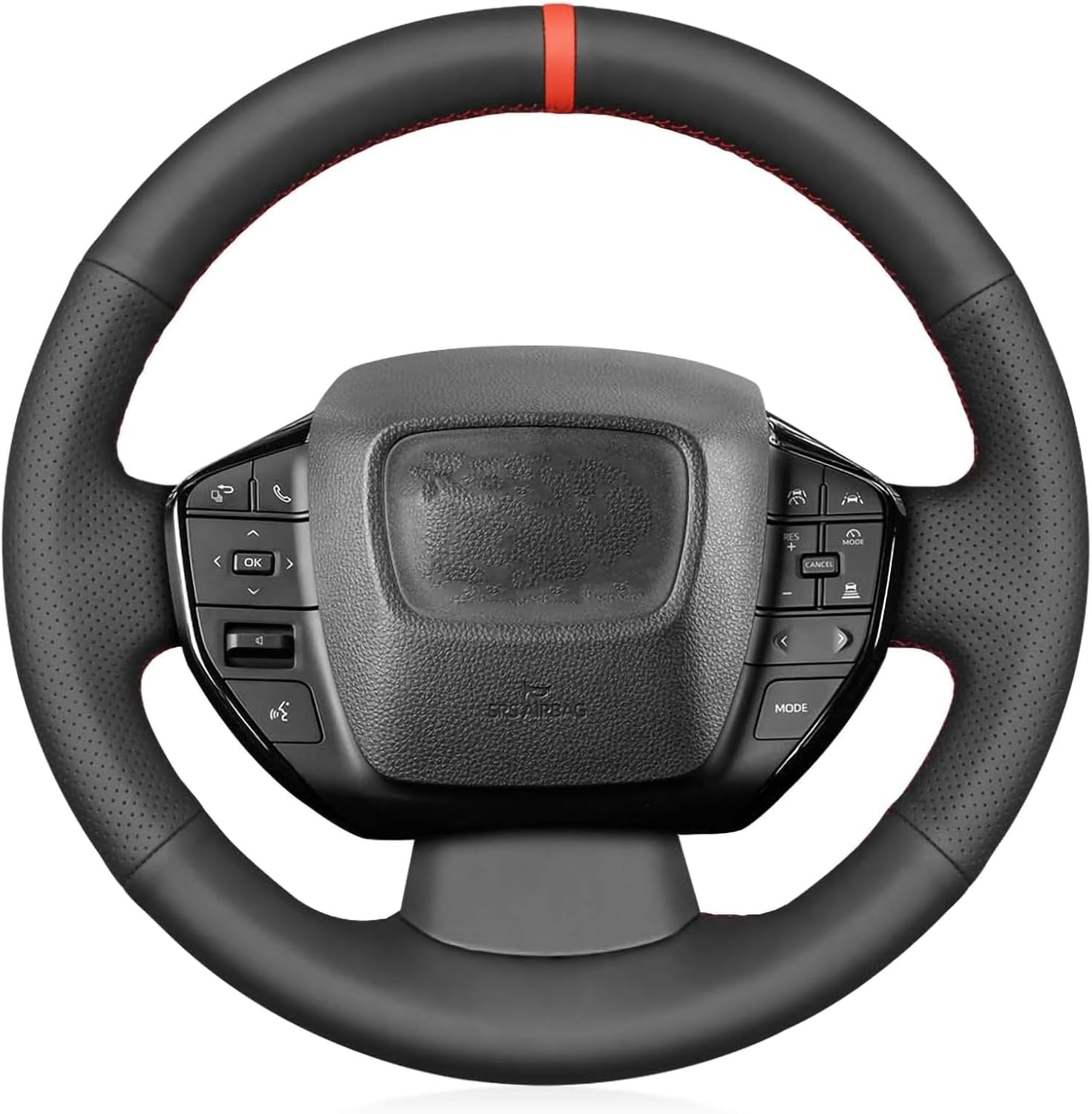 Black Genuine Leather Carbon Fiber Steering Wheel Cover for Toyota Prius Prime 2023 2024 2025 2026/ BZ4X 2023-2026/ for Subaru Solterra 2023 Accessories Car Interior Custom Fit Hand Stitched OEM