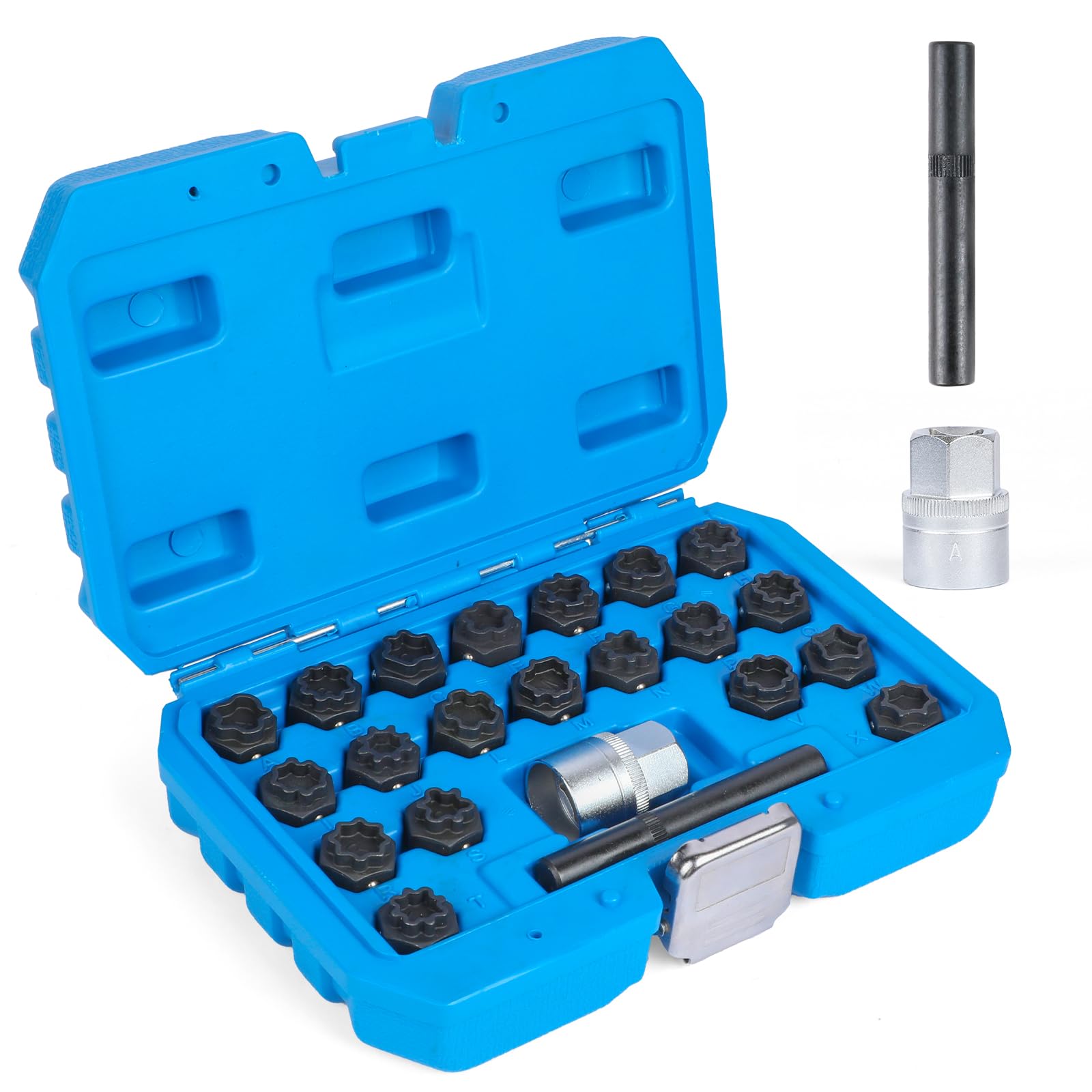 BELEY Spline Wheel Lock Lug Nuts Key Socket Automotive Wheel Anti-Theft Screws Remover Socket Keys Remover Kit (22pcs for Audi)