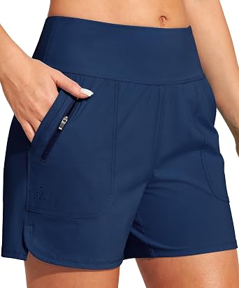 Heathyoga 5" Swim Board Shorts Women Stretchy High Waisted Bathing Suits Bottoms Quick Dry UPF 50+ Beach Shorts with Liner