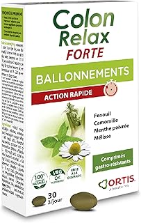 Ortis - Colon Relax Forte 30 Comprimés - Complément Alimentaire pour Aider en cas de Ballonnements et Flatulences - Confort Digestif - Action Rapide pour Ventre Plat - 100% Naturel à base de Fenouil