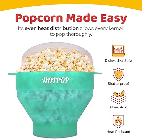Miniatura 80 de El Hotpop Original - Palomitero para microondas, Popcorn, contenedor de silicona para hacer de palomitas de maíz, cuenco plegable sin BPA y apto
