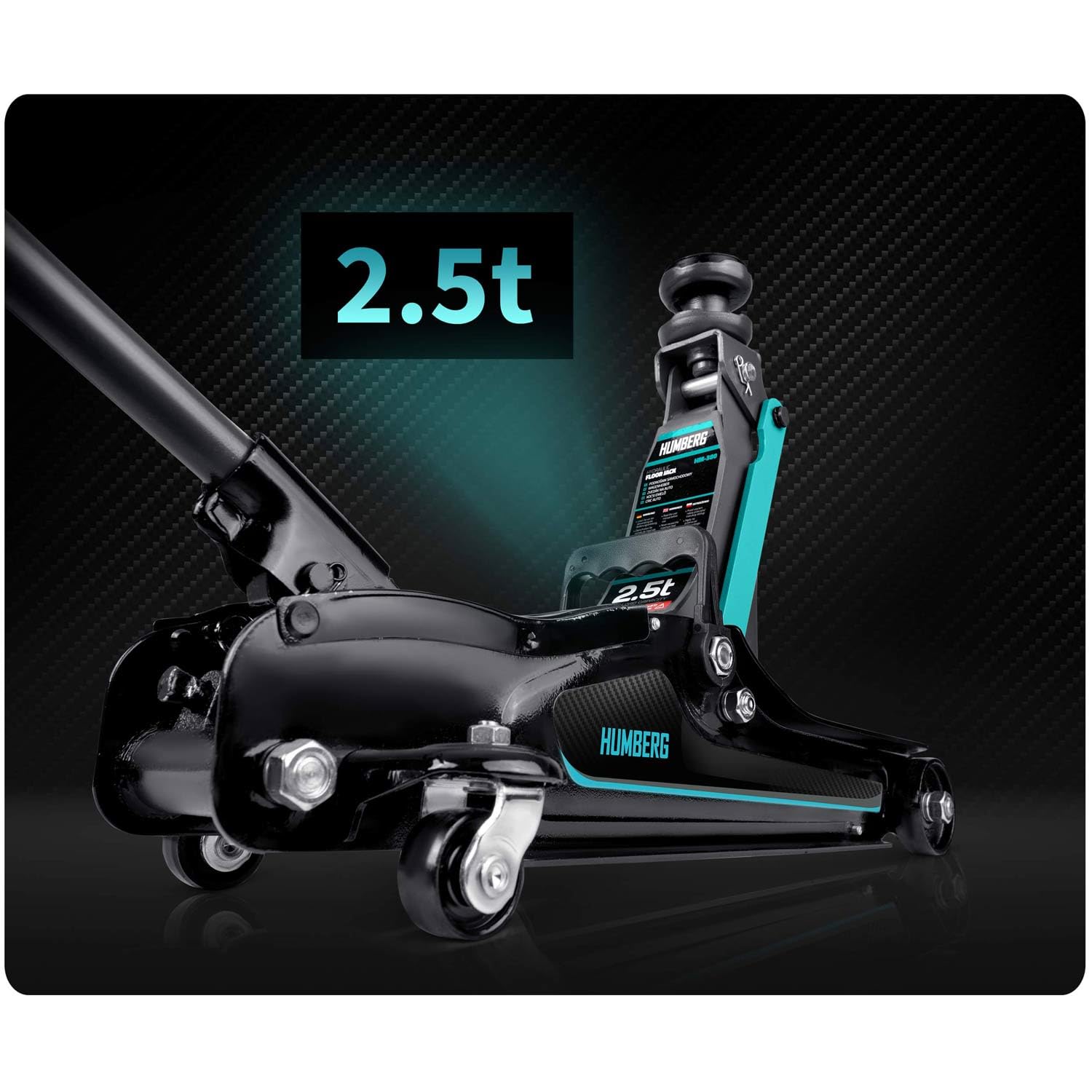 Humberg Cric idraulico per auto, a basso profilo 2,5T, 80-360 mm, 2 cuscinetti in gomma, colore nero, blu