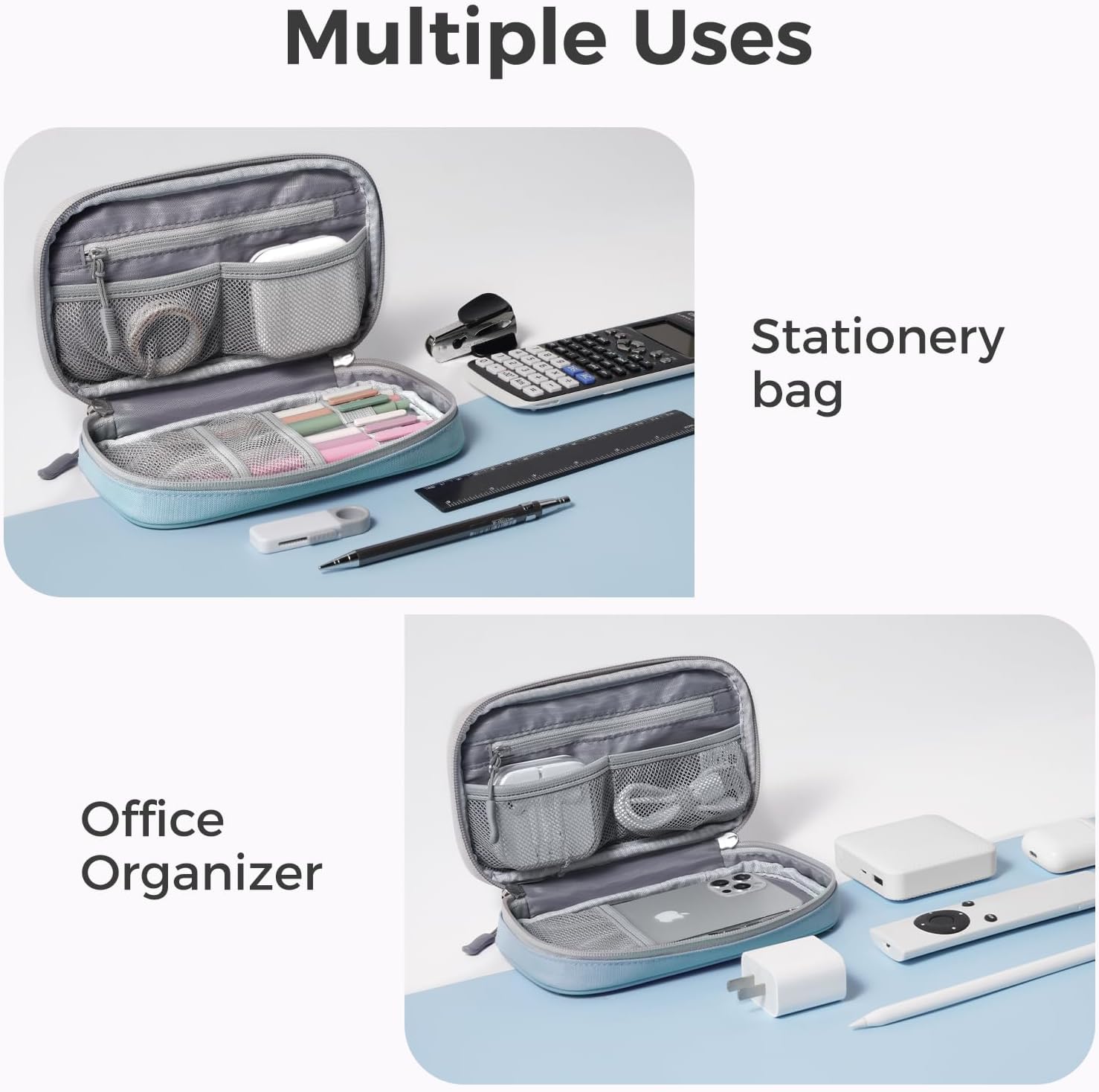 pack all Pencil Pen Case, Portable Pencil Pouch with Zipper, Compact Stationery Bag Makeup Bag, Pencil Bag for Home Office (Blue) - Image 6