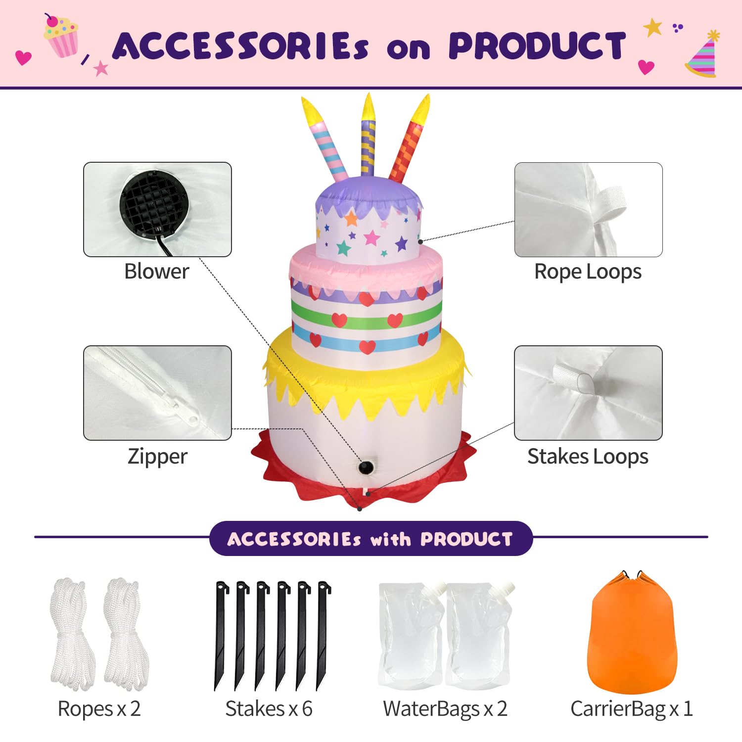 Snapklik.com : DomKom New 6FT Inflatables Birthday Cake Outdoor Decorations