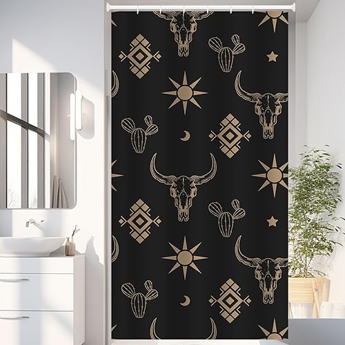 Miniatura 45 de Cortina de ducha occidental con ganchos, 72 x 72 pulgadas, cortina de baño de poliéster impermeable (botas, cactus calavera, toro) 72×72 Botas