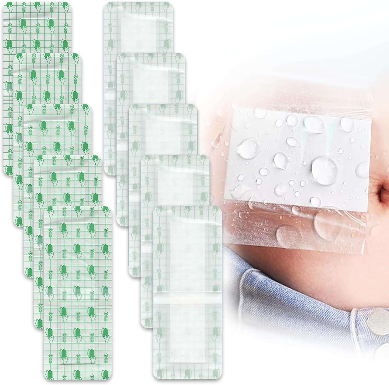 10Pcs Adhesive Wound Dressings, 10x25cm Waterproof Wound Bandage for Swimming Shower, Wound Dressings Pads for Cuts, Grazes