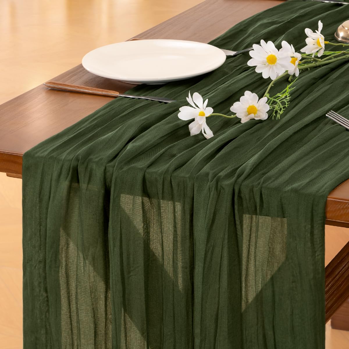 Socomi Beige Cheesecloth Table Runner Easter Spring Boho Rustic Gauze 120 inch 10FT Cheese Cloth Runner for Wedding Party Baby Shower Birthday Home Decor Holiday Decorations — view 9