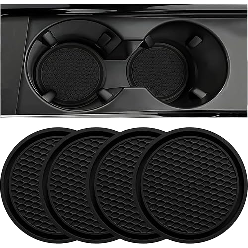 ZSDY Car Cup Coaster, 4PCS Universal Auto Non-Slip Cup Holder Embedded in Ornaments Silicone Coaster, Car Interior Accessories Mat, Black