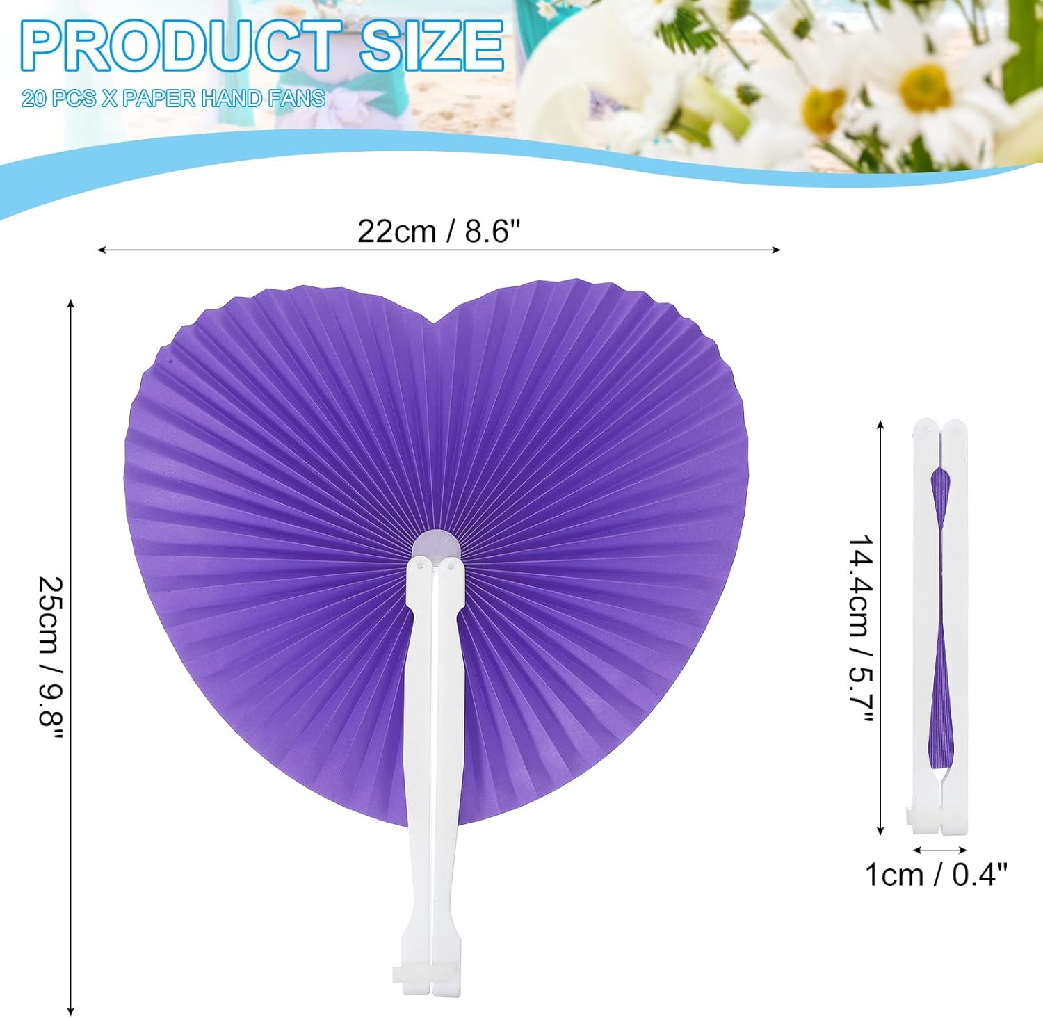 PATIKIL Heart Shape Paper Hand Fans, 20 Pack Bulk Folding Fan Handheld with Plastic Fan Handles for Wedding Party Decoration Birthday Guest Favors DIY Supplies, Purple