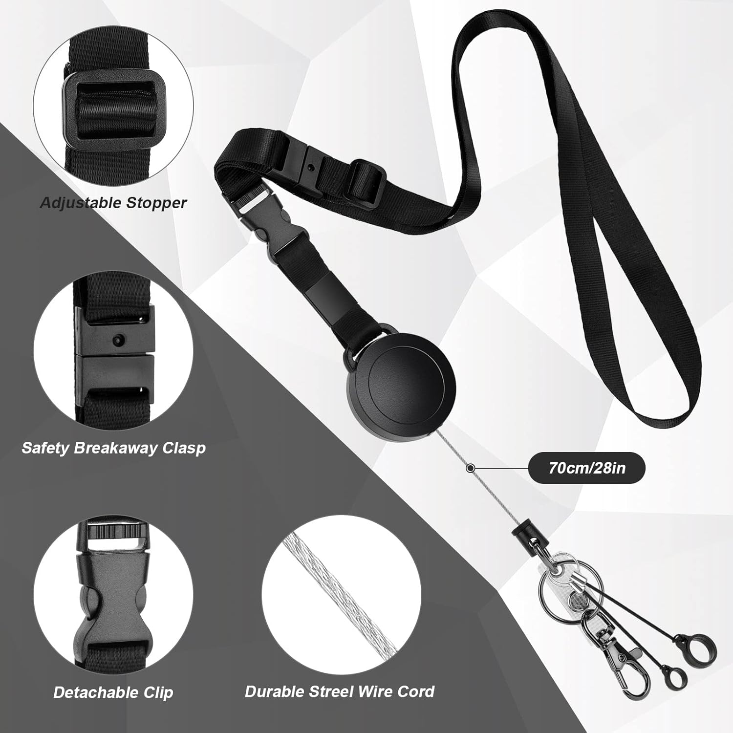 2 Pack Heavy Duty Retractable ID Badge Holder Key Reel with Adjustable Breakaway Lanyard, Carabiner, Key Ring, Pen Holders, Lobster Clip, ID Badge Strap and 32” Retractable Cord, Hold Up to 15 Keys - Image 3
