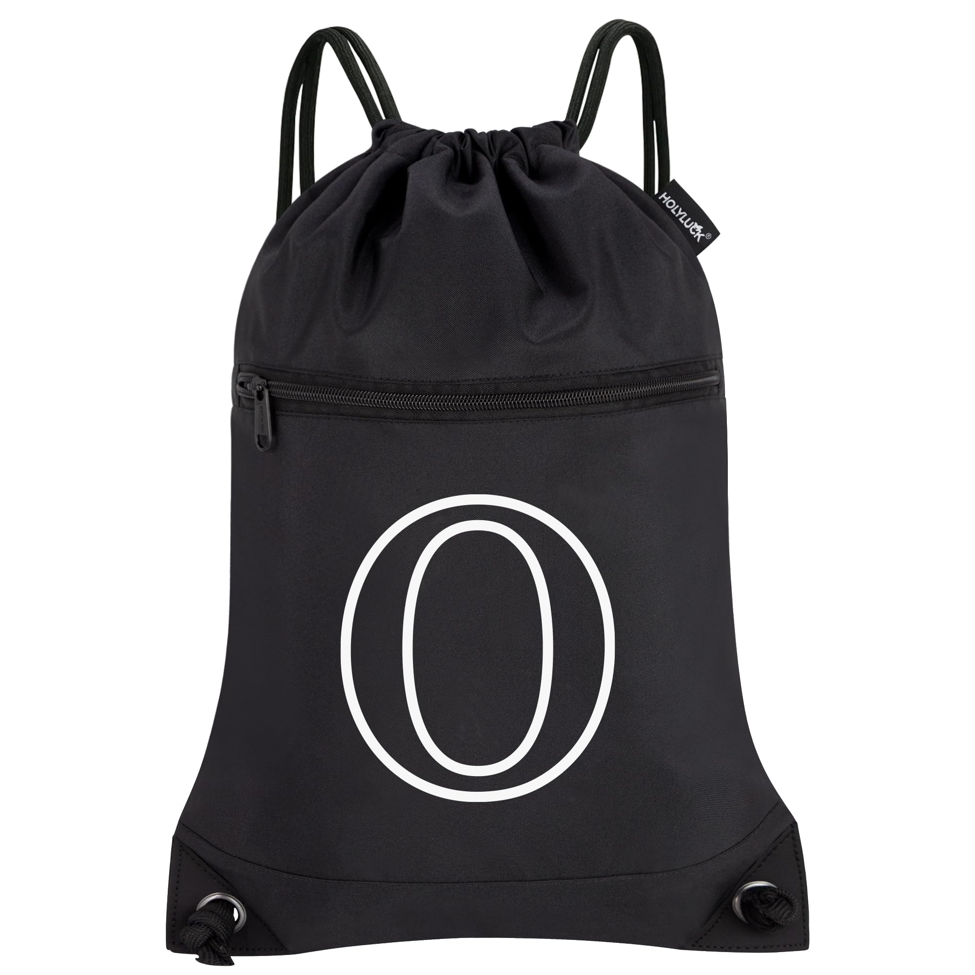 HOLYLUCK Drawstring Bags Initial Backpack Sackpack Cinch Bags for Sports, Gym, Travel, Beach (Black-O)