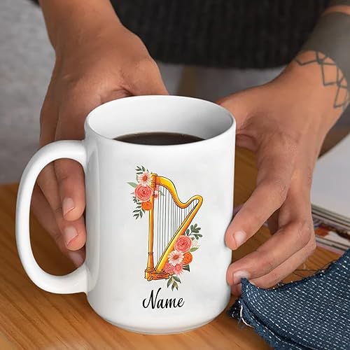 Miniatura 3 de Taza de cerámica personalizada de arpa, regalo de taza de arpista, taza de instrumentos musicales, taza de café de arpa con nombre personalizado,