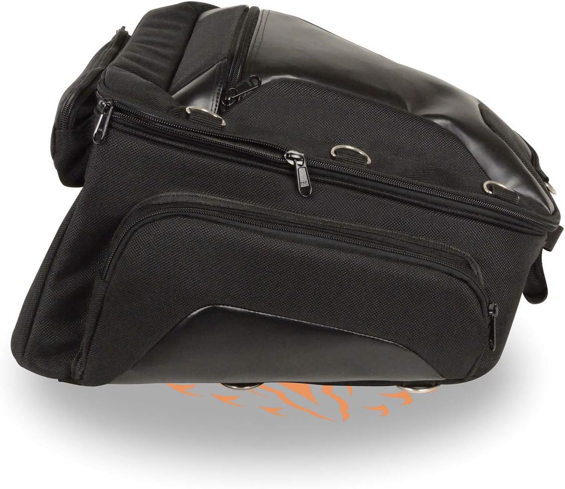 Milwaukee Leather MP8105 Large Black Textile Motorcycle Back Rack Sissy Bar Bag with 4 Outer Pockets - One Size