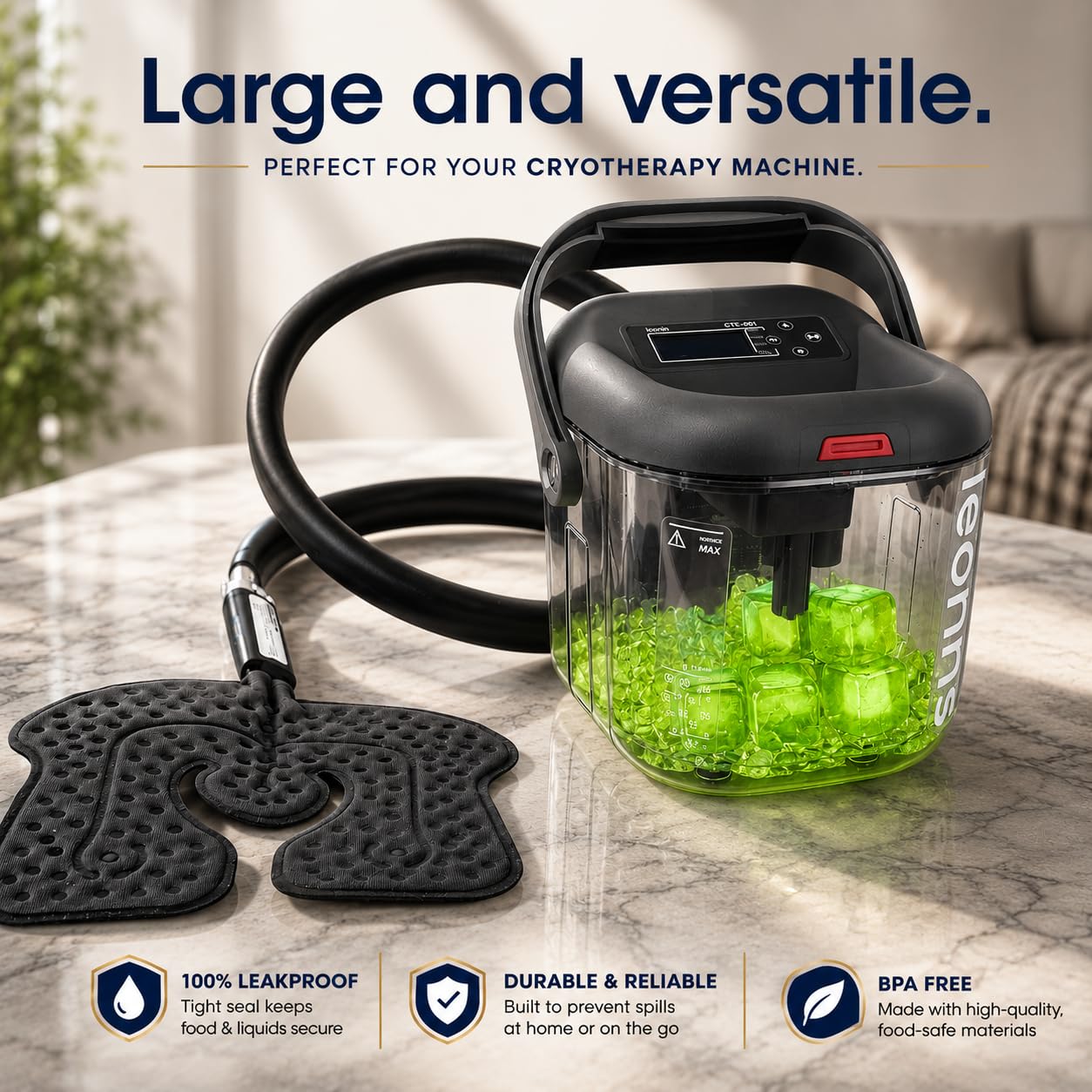 Cold Therapy Machine - Cubos de hielo reutilizables extragrandes (2.2 pulgadas cuadradas) - Paquete de 6 - Plástico sin BPA - Ideal para máquinas de crioterapia, unidades de terapia de frío, (verde)