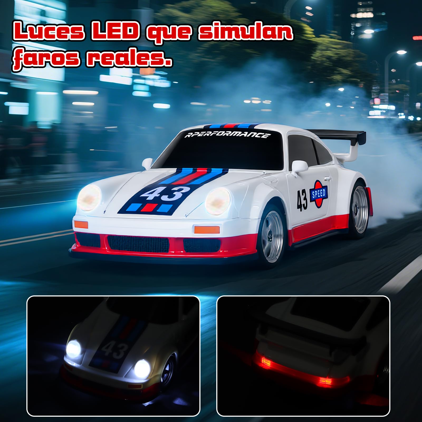 Joellfuner Coche Teledirigido Drift, 1:43 Mini Drift RC Car, 4WD Coche Radiocontrol con Kit Barricada y Luces LED, 15km/h, Coche Teledirigido de Juguete para Niños Mayores de 14 Años (Gyroskop)