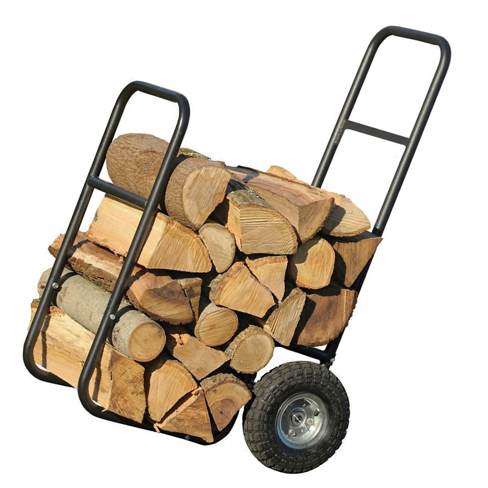 Carrello per legna da ardere resistente, capacità 113,4 kg, carrello in acciaio con ruote grandi per il trasporto senza sforzo del camino e del braciere e design robusto