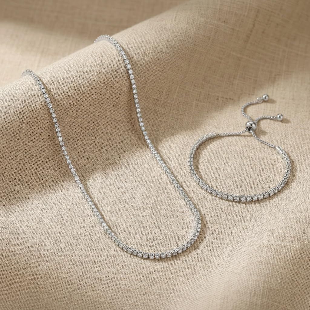 CZ Tennis Necklace and Bracelet Set for Women image 2