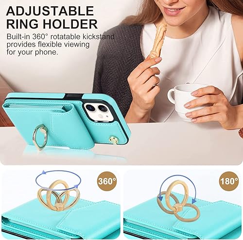 Miniatura 5 de Asuwish Funda de teléfono para iPhone 11 6.1 con protector de pantalla de vidrio templado y anillo de bloqueo RFID, portatarjetas de TPU, accesorios