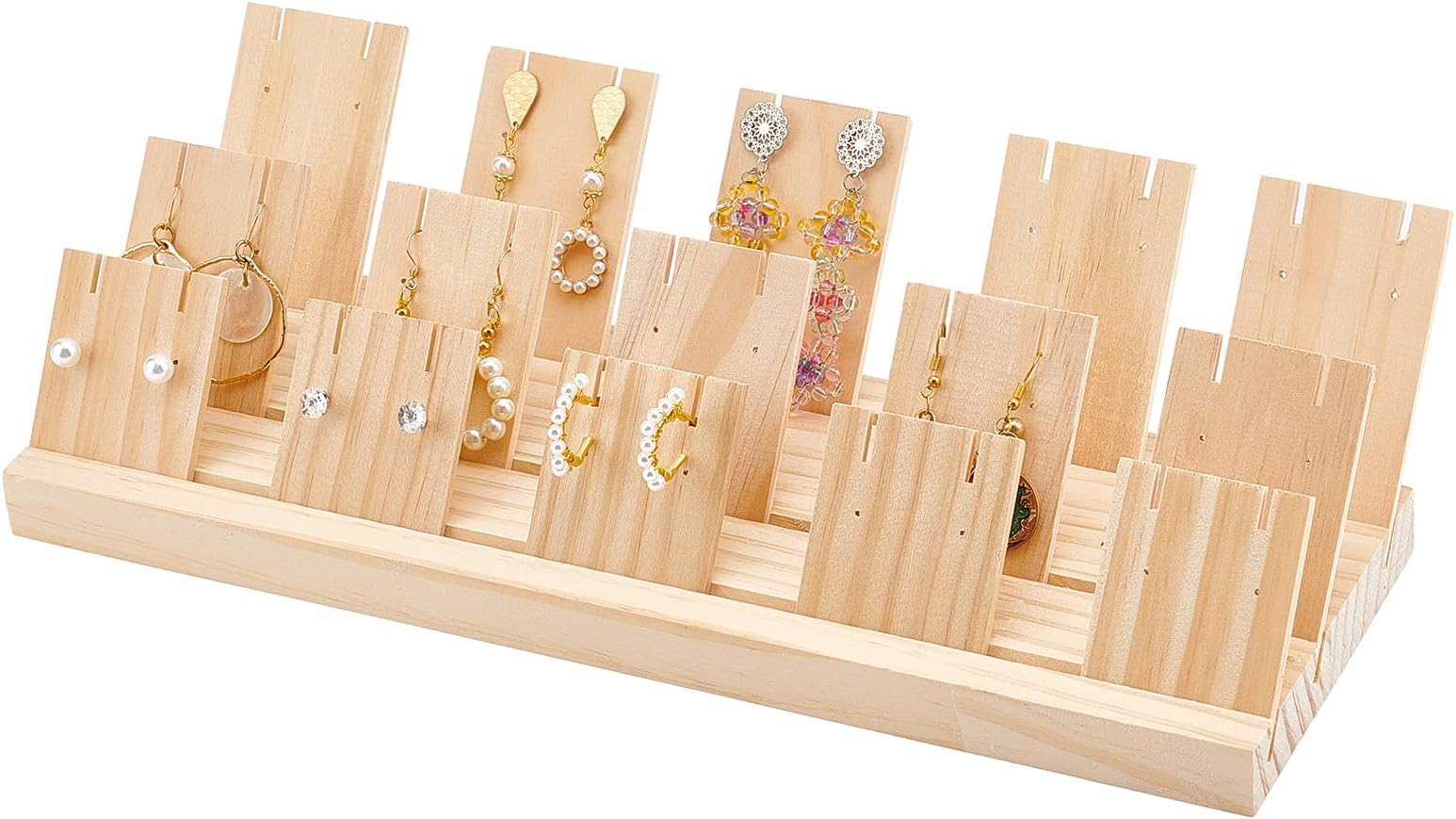 PH PandaHall Wood Earring Display Stands,Jewellery Display Earring Necklace Holder with 3 Sizes 15pcs Earring Board Display Stands for Selling Showing Jewellery Business Card Organizer, 12x34.4cm