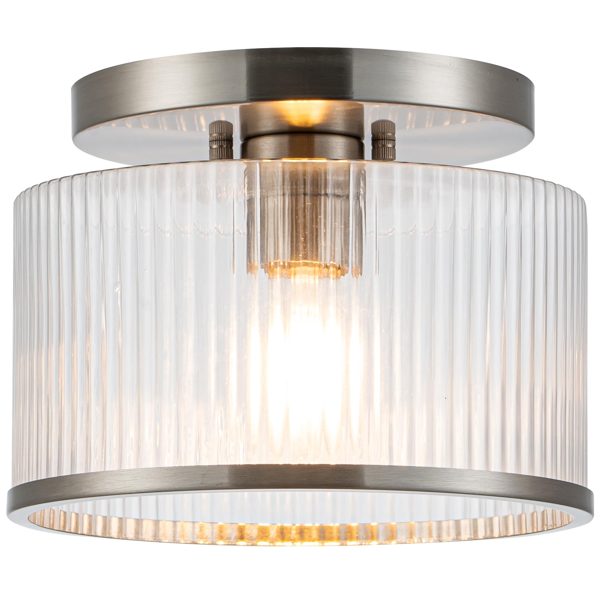 Photo 1 of Zlepmlla Glass Ceiling Light, Clear Ribbed Glass Ceiling Light Fixture with Nickel Metal Frame, Modern Semi Flush Mount Ceiling Light for Hallway,Entryway, Bedroom, Bathroom, Kitchen