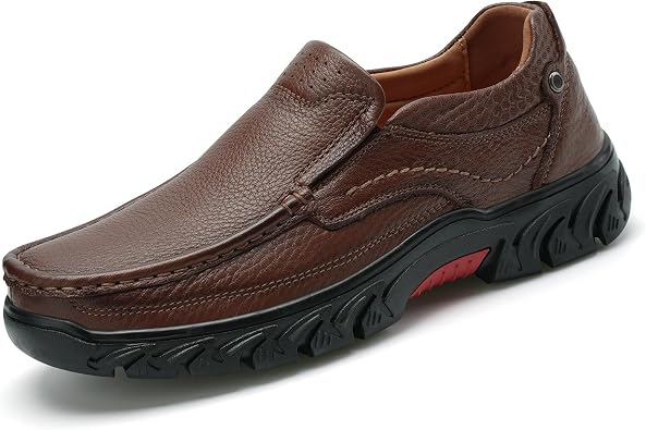 Mens Hands Free Slip On Walking Leather Loafers Slip-ins Work Office Dress Casual Outdoor Lightweight Cushioning Shoes