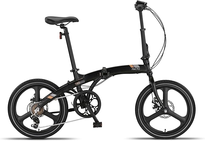 PACTO Two - Folding bike, Aluminum frame, disc brakes, Shimano 6 gears, Easy folding, Dutch design, 20 inch, Black