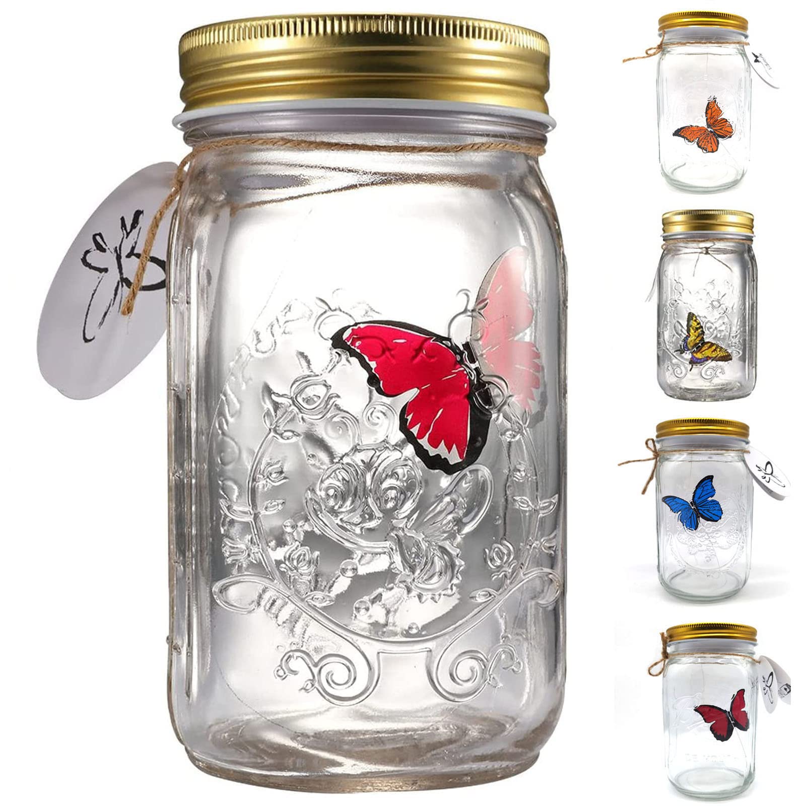 KIDELI Butterfly Collection, LED Light Romantic Glass Animated Butterfly in a Jar Gift Decoration (Red)