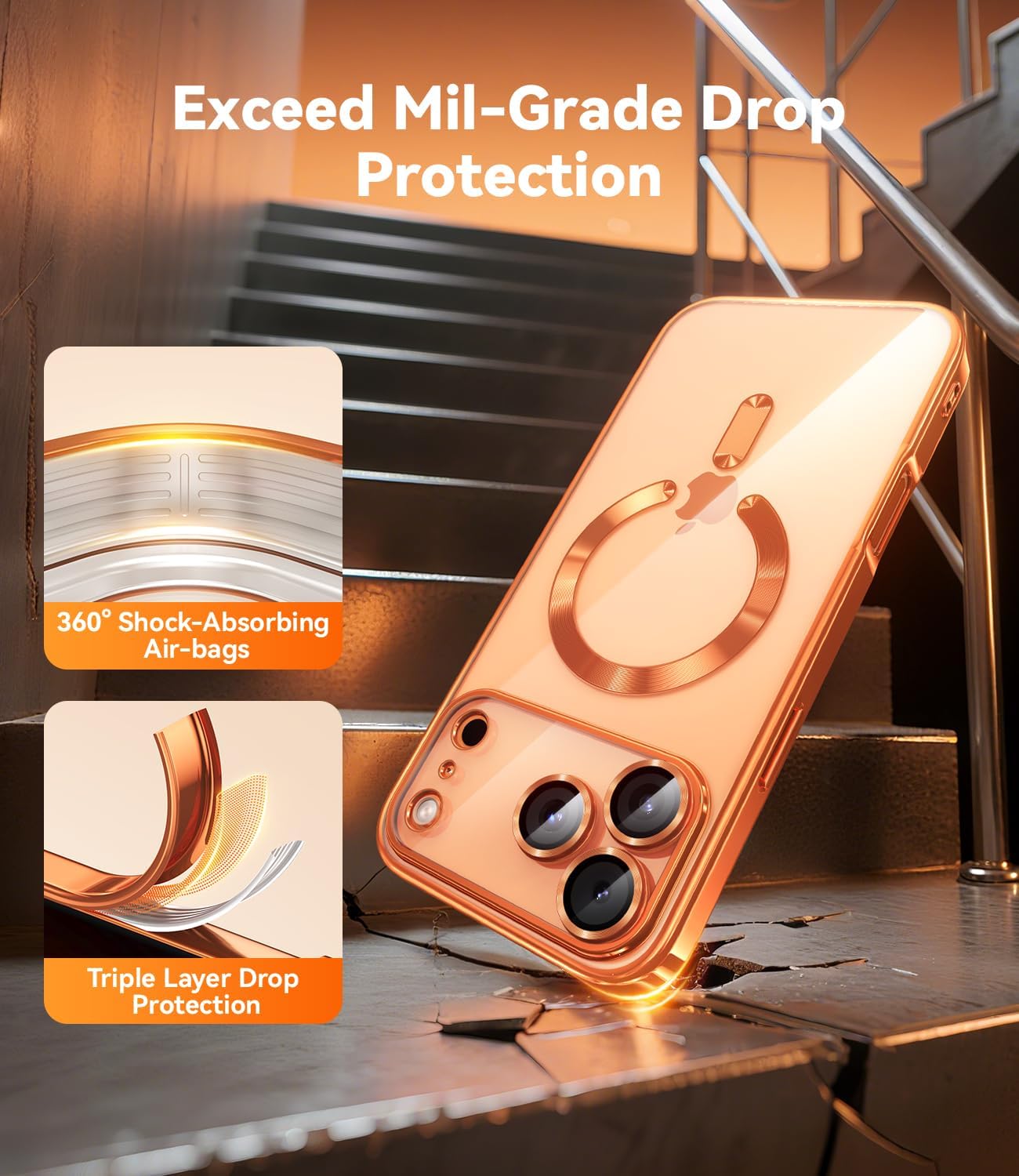 JUESHITUO for iPhone 17 Pro Max Case with Full Camera Lens Protector(Compatible with MagSafe)(Shockproof Military Grade Drop Protection) 1X Screen Protector, Case for iPhone 17 Pro Max, Cosmic Orange - Image 4