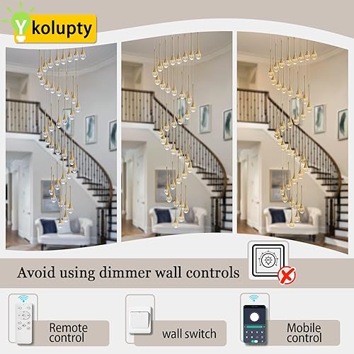 Miniatura 4 de Lámpara de araña en espiral H150, moderna lámpara de araña dorada para vestíbulo, pasillo, candelabros de cristal para techos altos, adecuado para