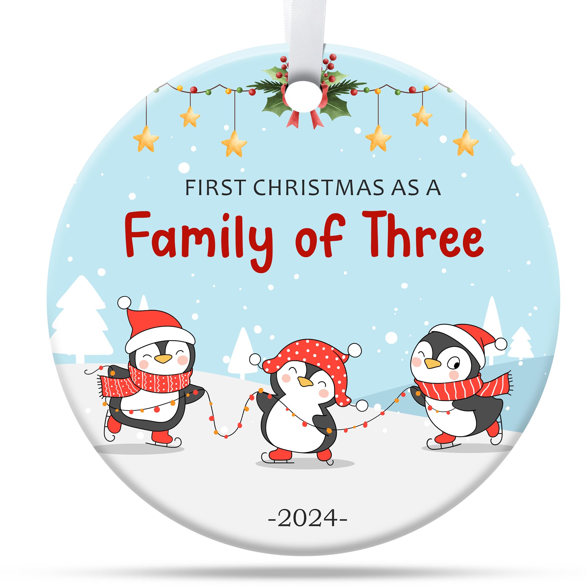 88FERMION Family Christmas Ornaments 2024, Family of Three Ceramic Ornament, New Mom and Dad Gifts, Babys First Christmas Ornament