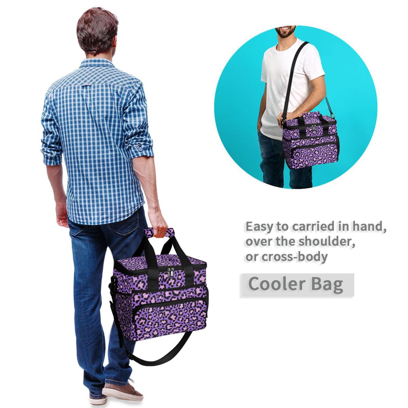 MNSRUU Sac isotherme avec bandoulière réglable Motif léopard Violet fluo et rose