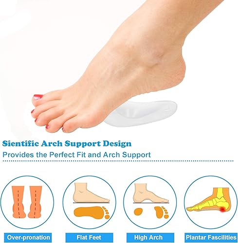 Miniatura 2 de 6 pares de cojines de soporte de arco de gel para hombres y mujeres, plantillas de zapatos para pies planos, insertos de arco reutilizables para