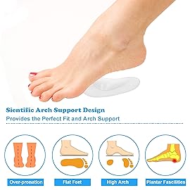 Urchoice Gel Arch Support, 3 Pairs Shoe Insoles for Flat Feet, Reusable Arch Inserts for Plantar Fasciitis, Adhesive Arch Pad for Relieve Pressure and Foot Pain, 3pairs-crystal