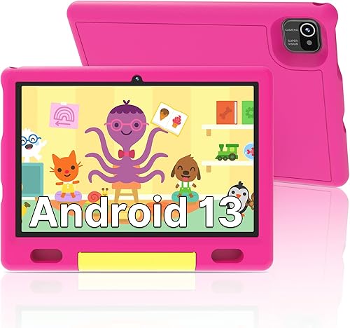 Maxsignage Tablet Android 13 de 10 pulgadas para niños, de 6 a 12 años, Quad-Core, funda y soporte a prueba de golpes, almacenamiento de 32 GB,