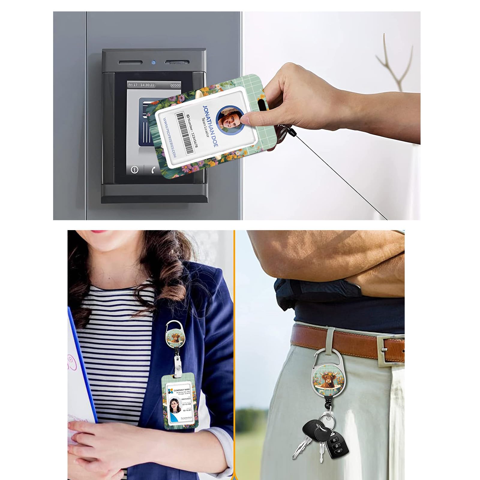 Retractable Badge Reel Lanyard – Vertical ID Card Holder With Carabiner & Breakaway Strap For Work, Nurse, Office