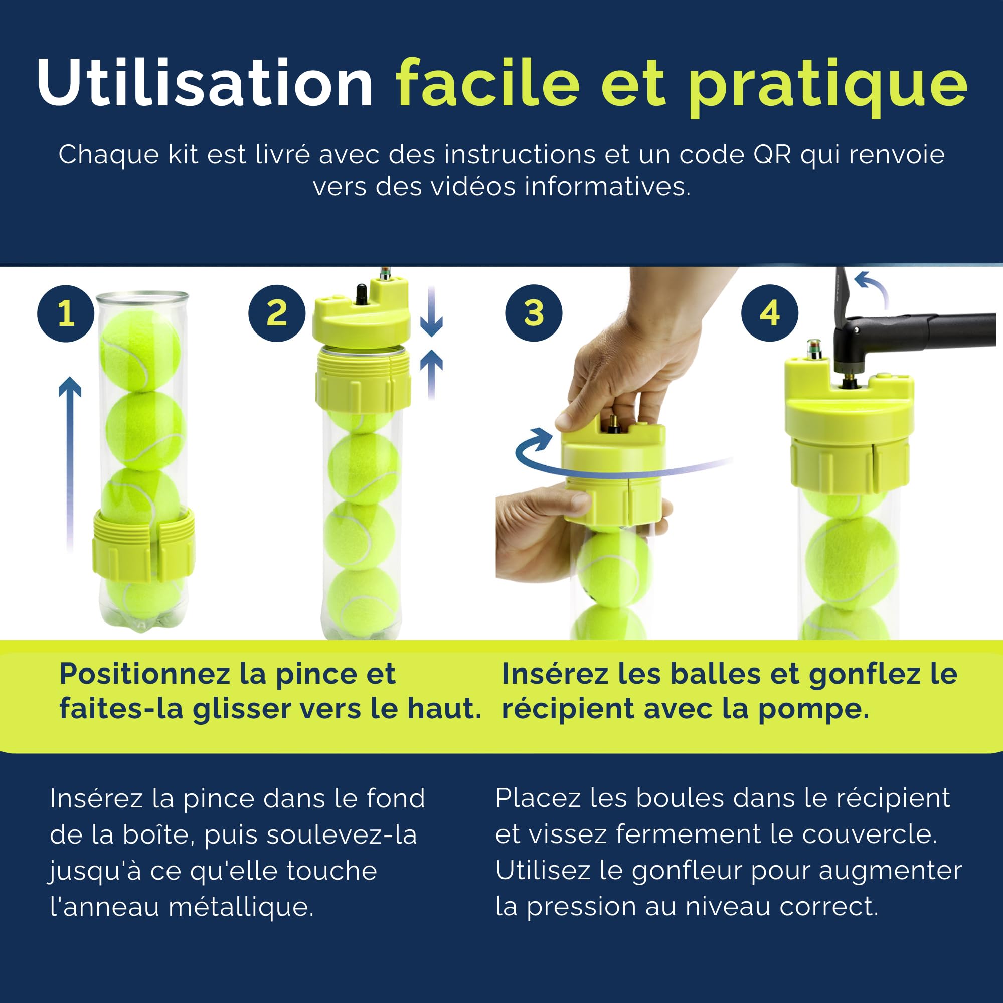 BALL RESCUER - Convertit Les contenants de balles de Padel ou Tennis en Un Pressuriseur de 30 psi - Adaptable aux contenants de 3 ou 4 balles (Contenant Non Inclus).