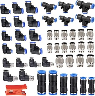 Hardkits Air Hose Fitting kit, 47 Pieces NPT Thread Push To Connect Fittings, Nylon Tubing 1/4, 3/8, 1/2 Inch Quick Connect Fittings, Air Line Fittings assortment kit