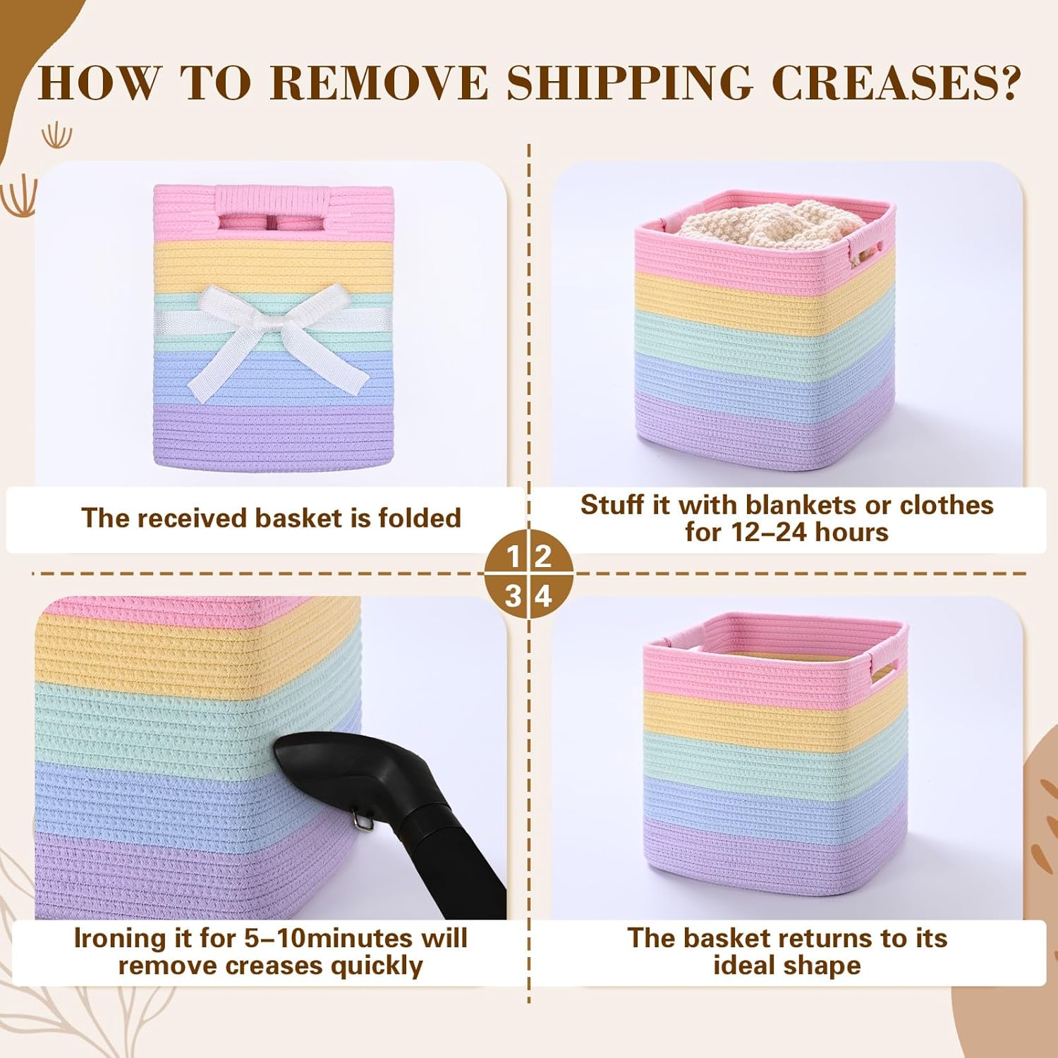 11 Inch Storage Cubes, 3 Pack Cube Storage Bins for Organizing, Cotton Rope Woven Baskets for Shelves, Bathroom, Kids Room, Closets, Baby Nursery