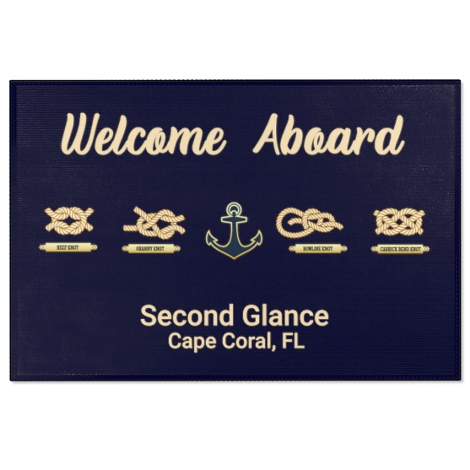 Nautical Boat Mat, Personalized Welcome Aboard Rug, Custom Boat Mat, Custom Coastal Decor, Boat Gifts, Beach House Mat, Lake House Anchor Door Mat
