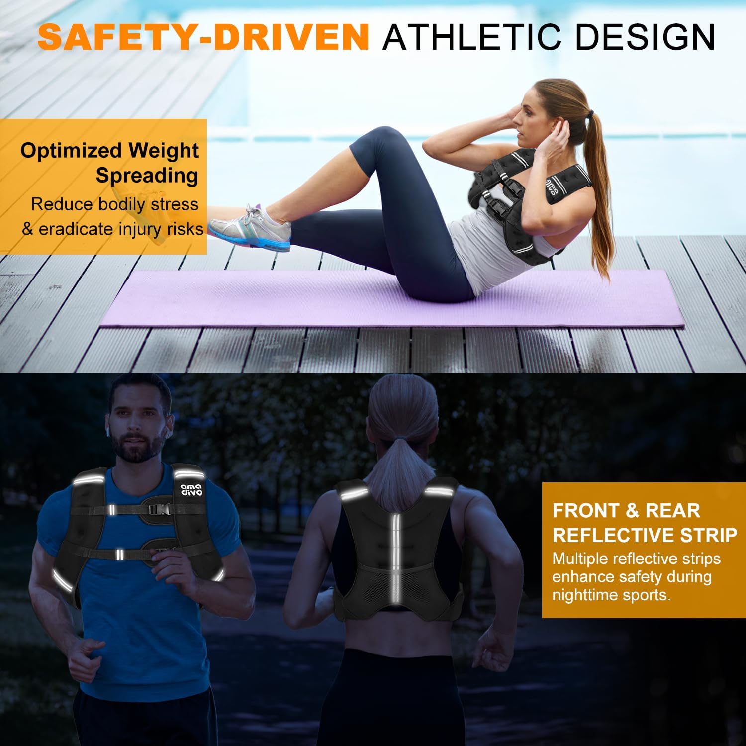 Weighted Vest for Men Women (20lb 16lb 12lb 8lb), Reflective Weighted Vest for Walking, Running, Workout & Fitness, Strength Training, Adjustable Buckles with Detachable Bag