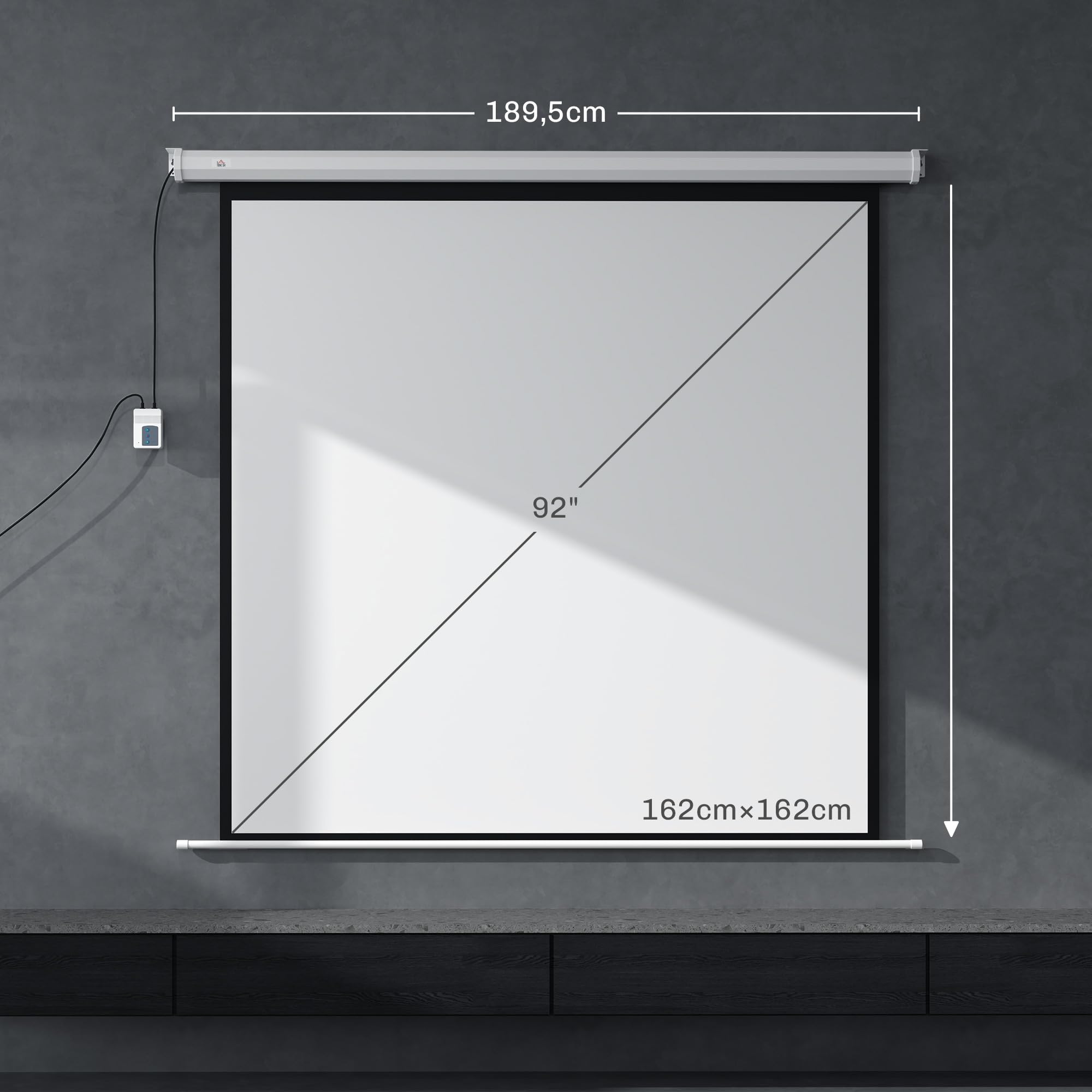 HOMCOM Beamer Leinwand Elektrisch 165 x 165 cm 92 Zoll 1:1 HD 4K Rollo-Leinwand mit Motor, Fernbedienung Projektionsleinwand für Heimkino Büro-Präsentationen
