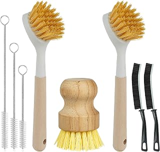 8 Pack Dish Brush Kitchen Cleaning Set with Long Handle Dish Scrubbers, Palm Scrub Brush,Crevice Cleaning Brushes and Straw Brushs – Perfect for Non-Stick Pans, Sinks, Glasses, Skillets, Grill Pans