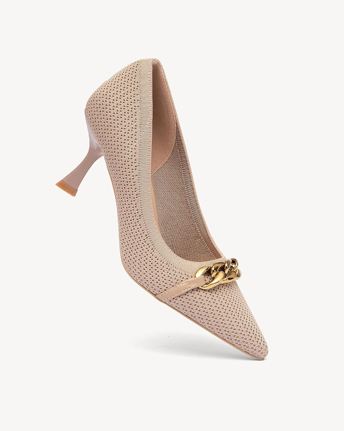 NEWBELLA Mousse FIT Women's Knitted Pointed Toe Stiletto Heels - Stiletto Dress Pumps with Chain Strap Detail, Comfortable Formal Shoes - Image 5