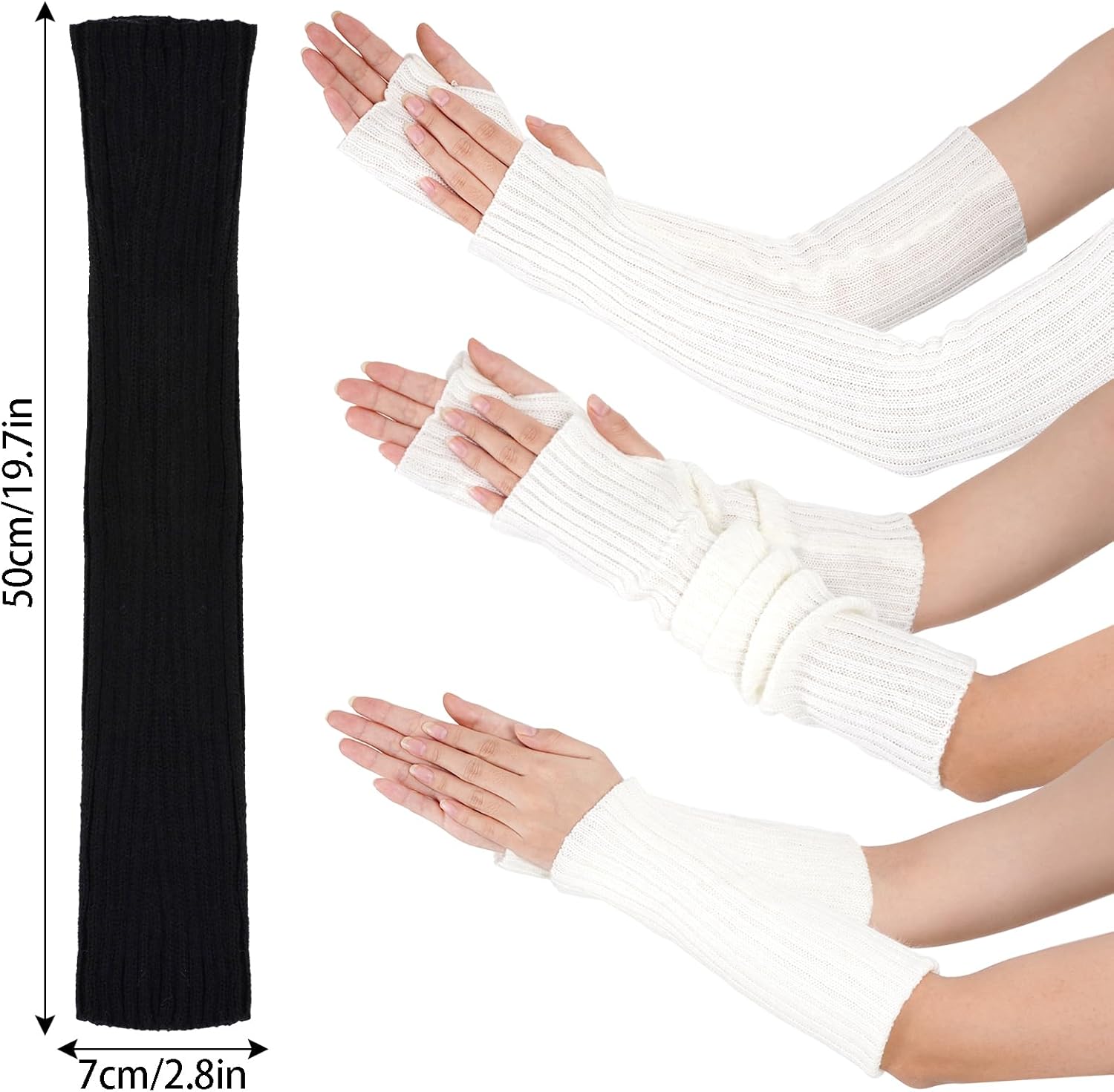 3 Pairs Long Fingerless Gloves for Women Knit Arm Warmers Cozy Winter Fingerless Gloves Ribbed arm sleeves Great Holiday Gift - Image 5