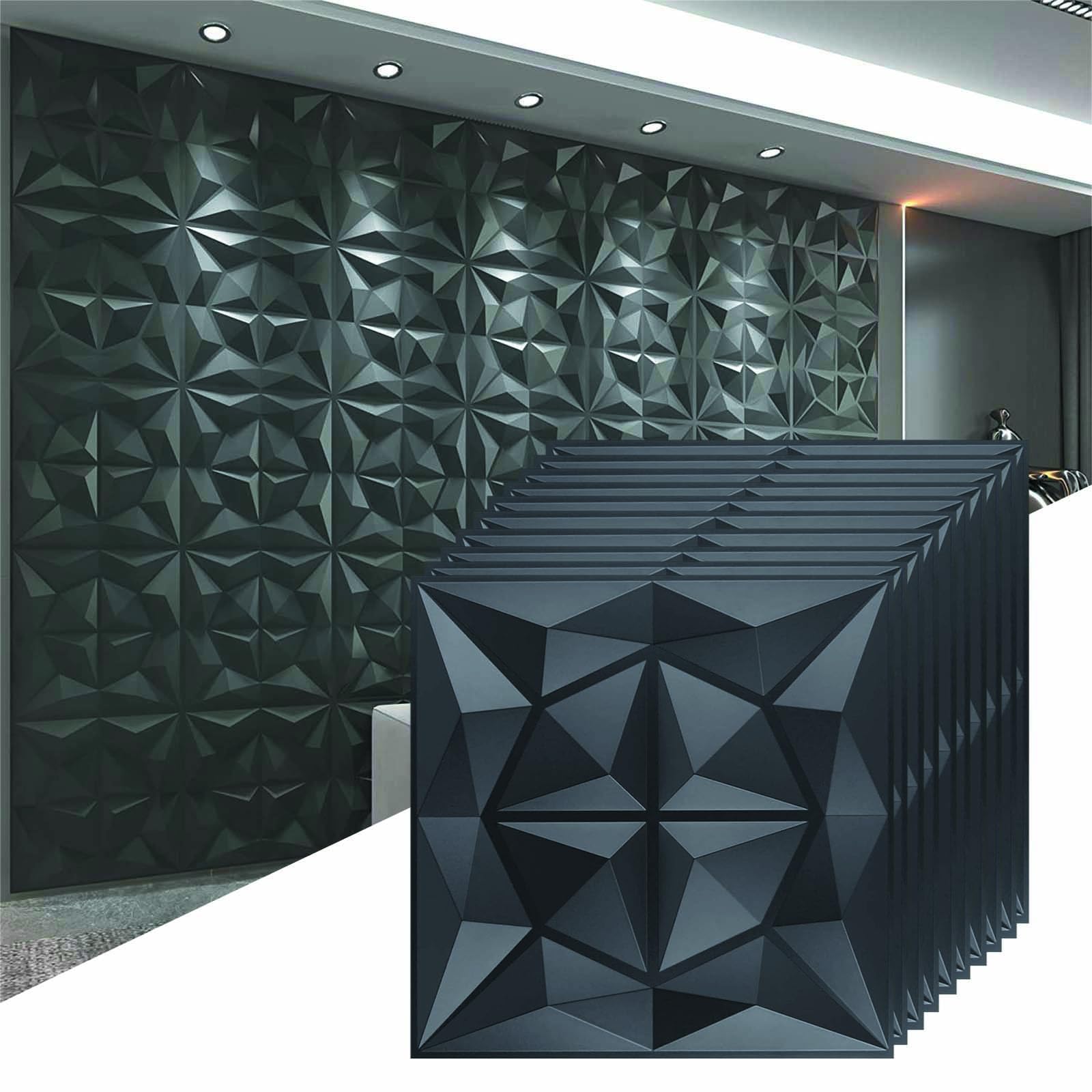 Dalle murale 3D PVC motif diamant noir mat pour décoration intérieure chic